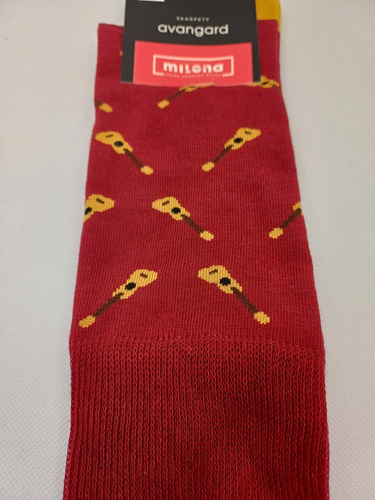 Calcetines de hombre Milena Avangard 0125-122 - Guitarras pequeñas | Algodón, sin presión, producción polaca - granate