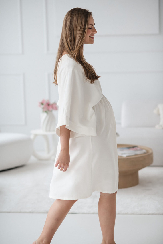 Vestido de maternidad y lactancia Mama Zen Milk&Love crema - kimono con cremalleras, modal