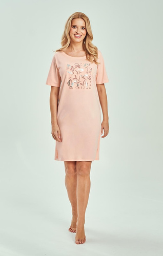 Camisón de mujer 3554 Valentina Taro apricot- 100% Algodón, Estampado, Manga corta, Cómodo y Transpirable