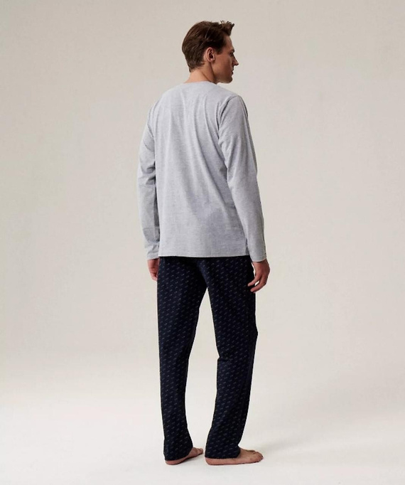 Pijama de hombre NMP-390 Atlantic gris azul marino - algodón, manga larga, cómodo y cálido para las noches más frescas