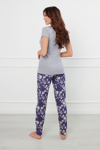 Pulia Pijama de señora de manga corta, pantalón largo Moda Italiana - melange/estampado