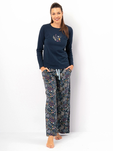 Pijama de señora Key LNS 571 dark sea - algodón, manga larga, elegante