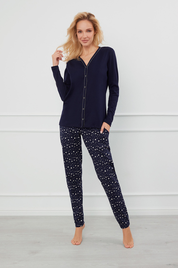 Pijama Libra Mujer manga larga y pantalón Moda Italiana - azul marino/estampado