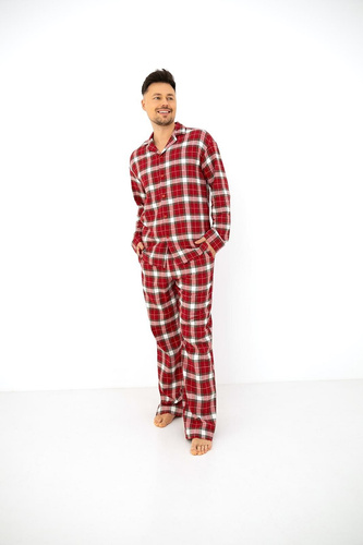 Sensis Lucas Pijama para Hombre de Franela 100% Algodón Cuadro Rojo