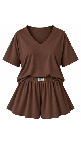 Luna 1313 pijama para mujer marrón 100% algodón camiseta y pantalones cortos