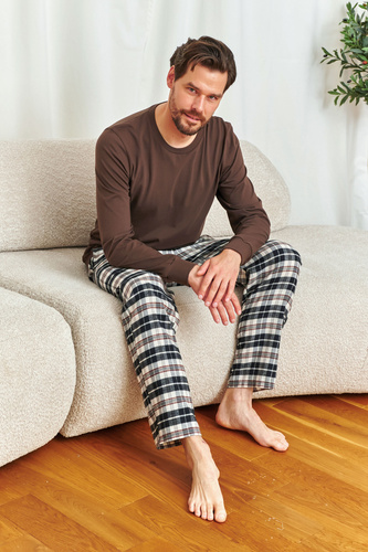 7334 Pijama de hombre Doctor Nap - algodón y franela, estampado de cuadros brownie