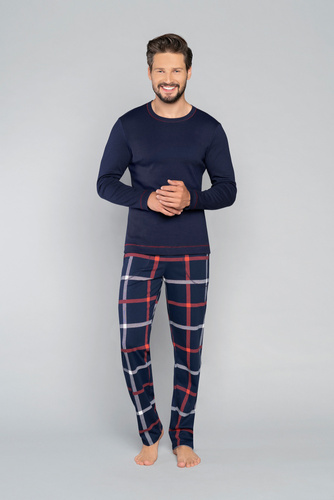 Horton Pijama de manga larga para hombre, pantalón largo Moda Italiana - azul marino/estampado