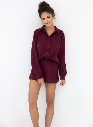 Pijama de mujer Ivory Sensis burdeos- muselina de algodón, manga larga, abotonado