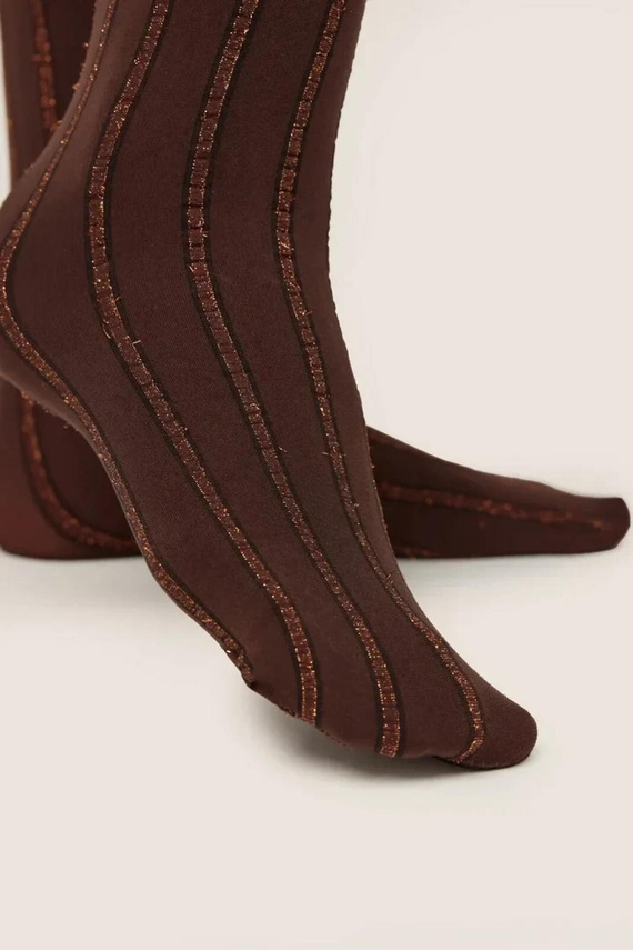 Gabriella Liva 1262 calcetines de mujer 50 DEN rayas con brillo 3D chocolate