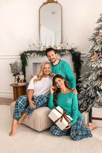 Pijama de señora Regina 743 verde - algodón, largo. manga, estampado, pantalón de cuadros