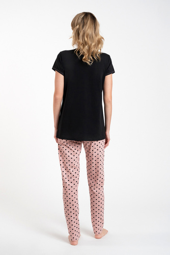 Buscato Pijama señora manga corta, pantalón largo Moda Italiana negro/estampado
