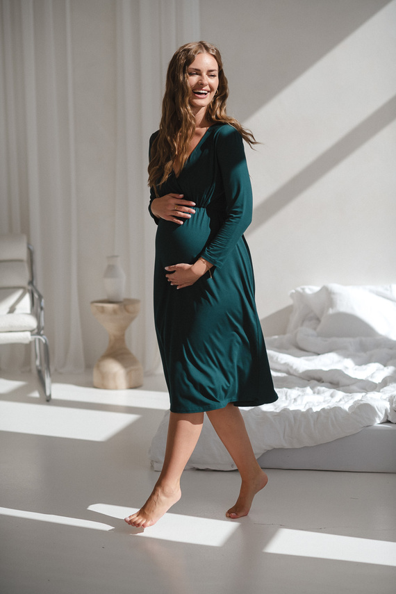 Star Light Camisón de bambú para embarazo y lactancia 7/8 Milk&Love biberón verde - transpirable, para hospital, lactancia cómoda