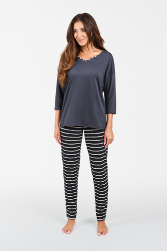 Betty Pijama de señora manga 3/4, pantalón largo Moda Italiana - estampado grafito/grafito