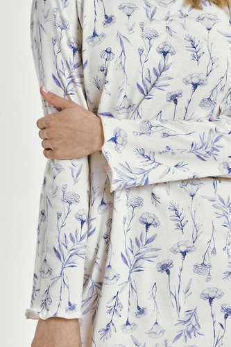 Camisón de algodón Taro Caroline 3455 azul - manga larga, cómodo y femenino