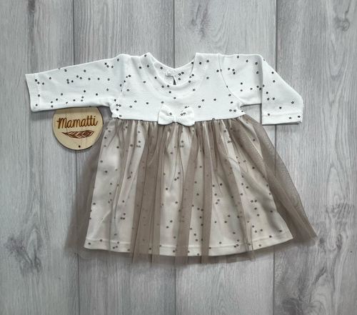 SK16237 Mamatti Vestido para bebé con tul y estrellas blanco