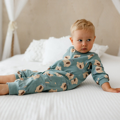 Pijama infantil Beary Cool Eevi - salvia, algodón, sin pies, cremallera