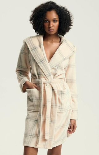 43596 Bata de mujer Danna Henderson blanca - con capucha, a cuadros