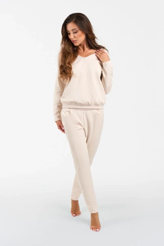 Karina Conjunto señora manga larga, pantalón Moda Italiana - beige