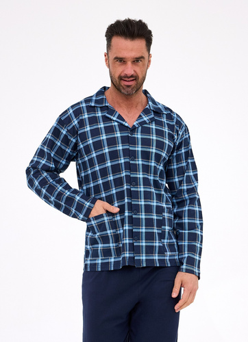 114/81 Pijama de hombre Cornette | Delantero abierto, 100% algodón, cuello y bolsillos