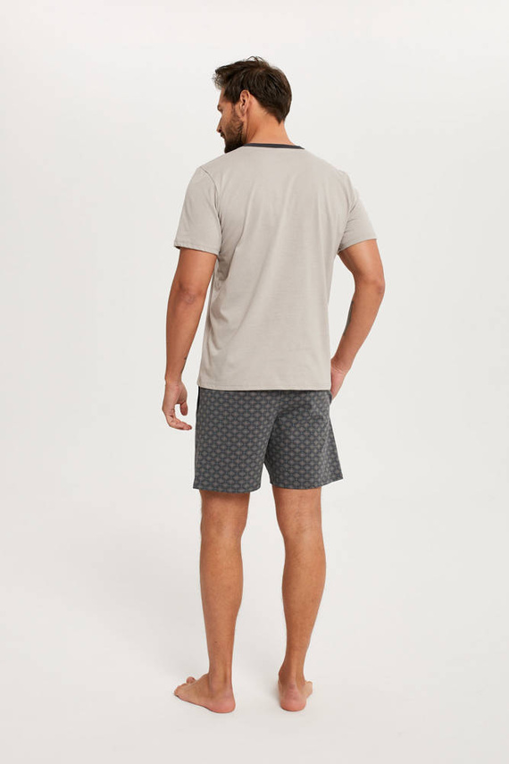 Abel Pijama de manga corta para hombre, pantalón corto Moda Italiana - beige/estampado