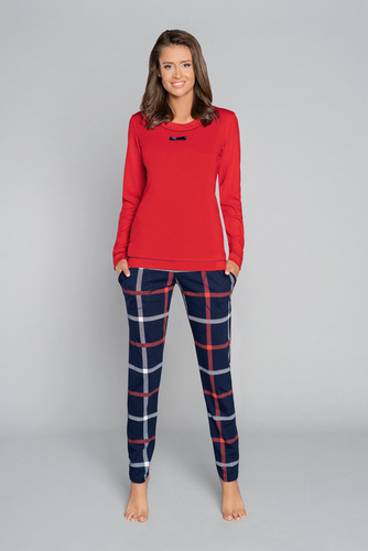 Izera Pijama señora manga larga, pantalón largo Moda Italiana - rojo/estampado