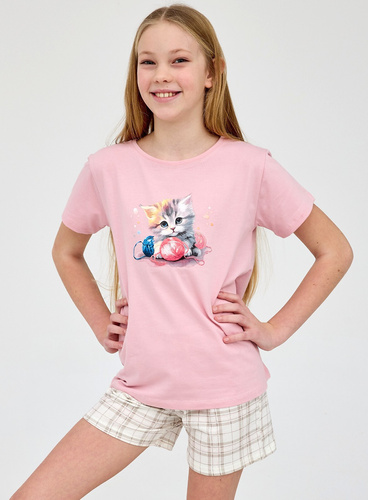 Pijama niña Cornette Kitty algodón manga corta pantalón corto