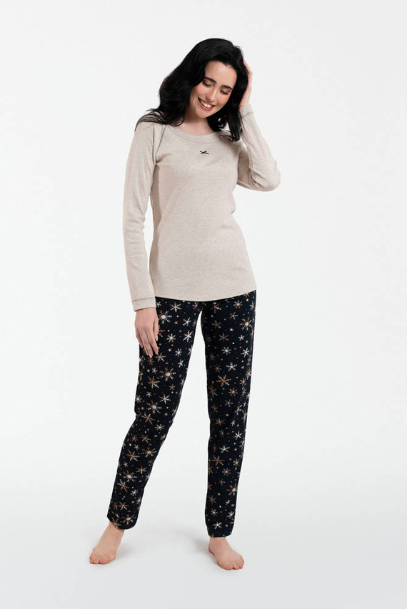 Pijama Denali Ladies manga larga, pantalón largo Italian Fashion- beige melange/print