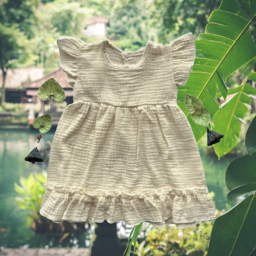 Mamatti SA50403 vestido infantil de muselina ecru, ligero y transpirable