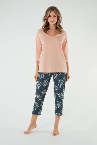 Julietta Pijama señora manga 3/4, pantalón 7/8 Moda Italiana - salmón/estampado