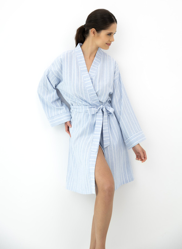 Asteria Sensis bata kimono de algodón azul a rayas