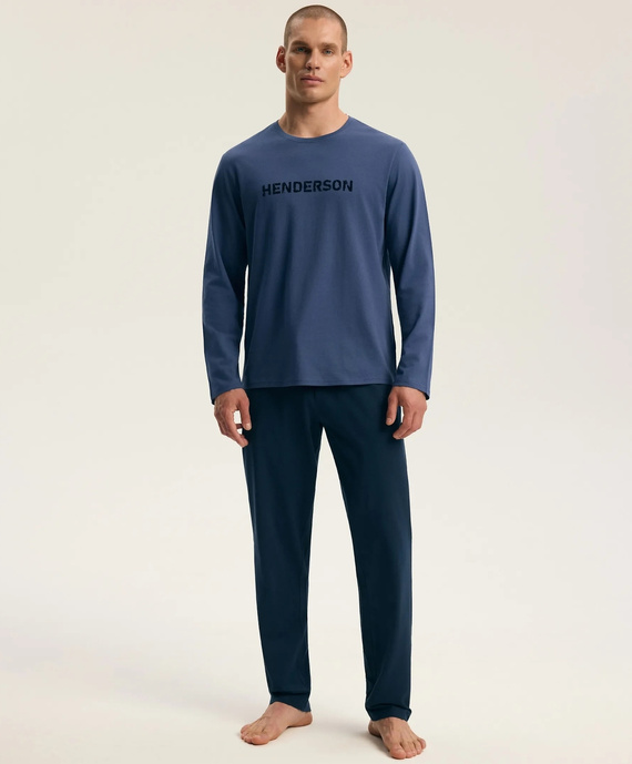 Henderson Flock 45491 Pijama para hombre azul acero larga 100% algodón