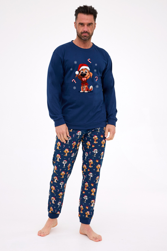 115/294 Perro Pijama de hombre Cornette - Navidad, azul marino, algodón