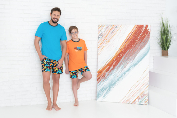 Comics Pijama de manga corta para niño, pantalón Italian Fashion - naranja/estampado