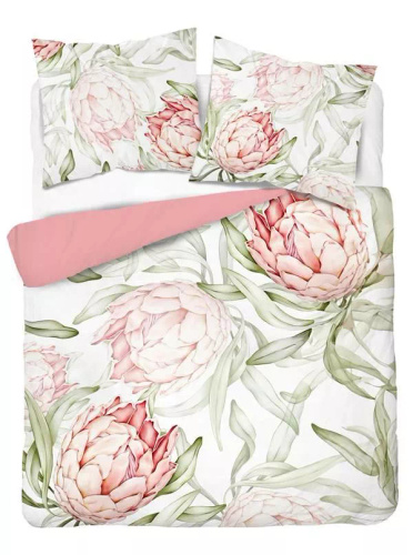 5431 Una ropa de cama de microfibra 3D con grandes flores y hojas de protea - Detexpol