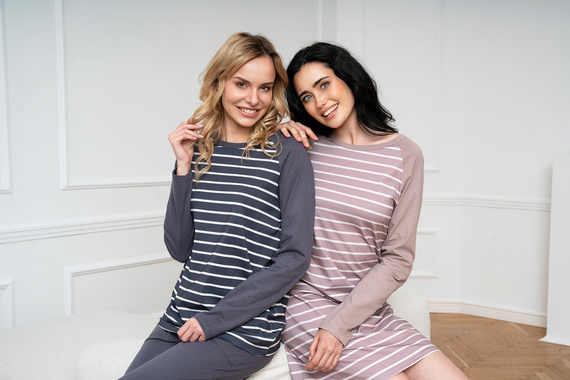 Oda Pijama señora manga larga, pantalón largo Moda Italiana - estampado grafito/grafito