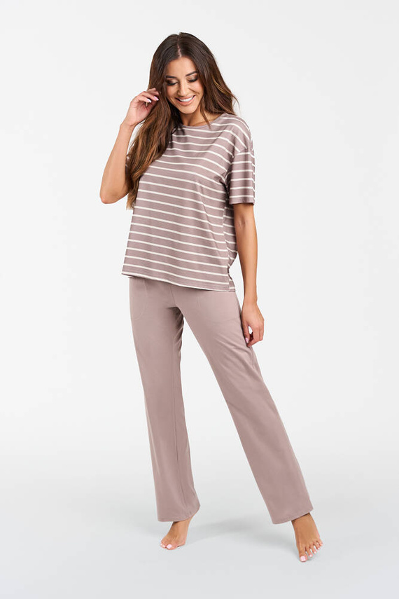Betty Pijama señora manga corta, pantalón largo Moda Italiana - cappuccino/estampado cappuccino