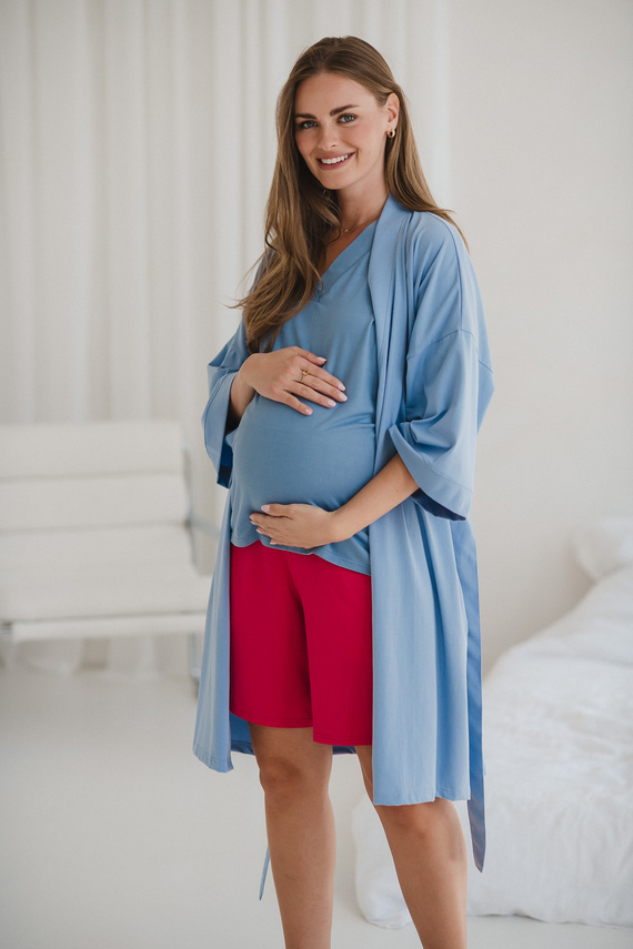 Milk&Love bata de maternidad azul - algodón con elastano, cómoda, manga 7/8