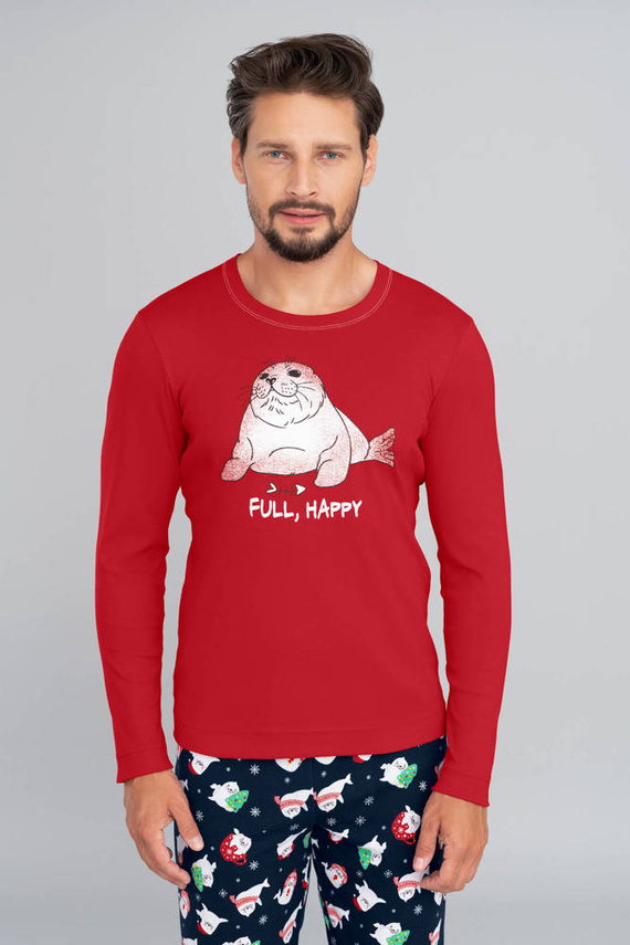 Pijama Elder Hombre manga larga, pantalón largo Moda Italiana- rojo/estampado azul marino