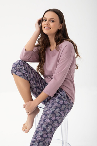 344 Pijama de mujer Luna cocoa - algodón, manga 3/4, cómodo y transpirable