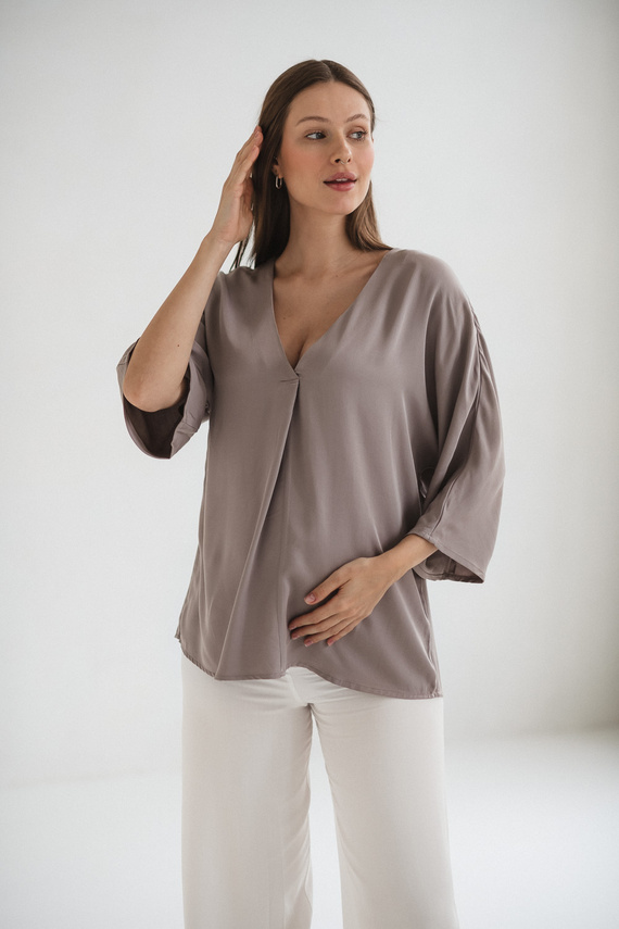 Mamafullness Blusa de embarazada para lactancia Milk&Love beige - viscosa, manga 3/4, oversize