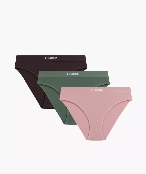 Atlantic 3CLP-012/Z26 Sport Braguitas de Algodón para Mujer 3-Pack Cintura Ancha marrón-rosa-verde