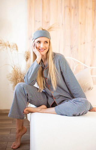 Pijama de señora LNS 429 Key peplite - algodón, manga larga, abotonado