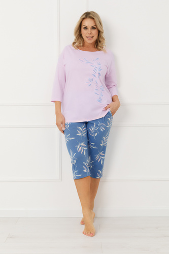 Pijama señora Erula Moda Italiana jersey de algodón 3/4 talla grande rosa