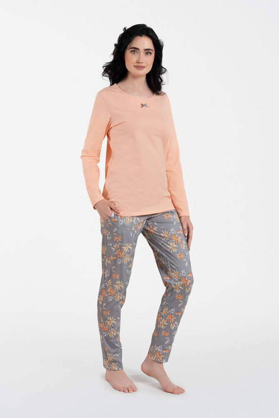 Pijama y pantalón de manga larga Kasali Ladies Italian Fashion - salmón/estampado