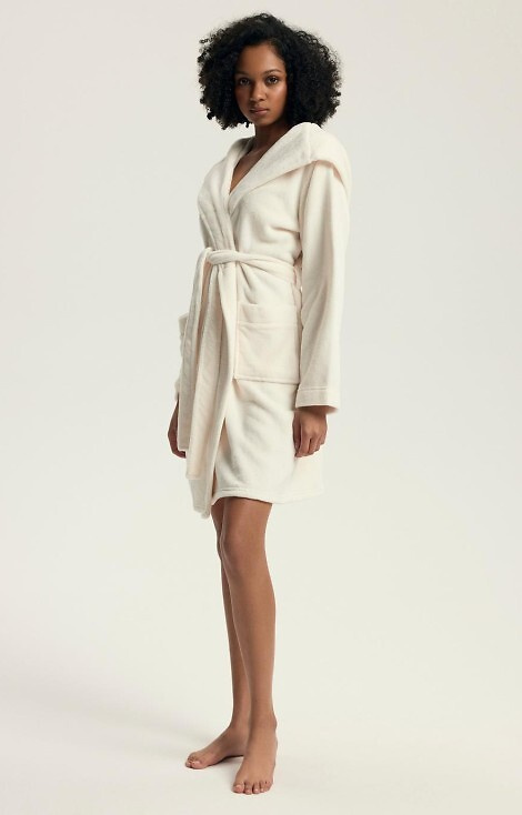 43599 Darlan Bata de mujer con capucha Henderson crema - suave, ligera, antes de la rodilla