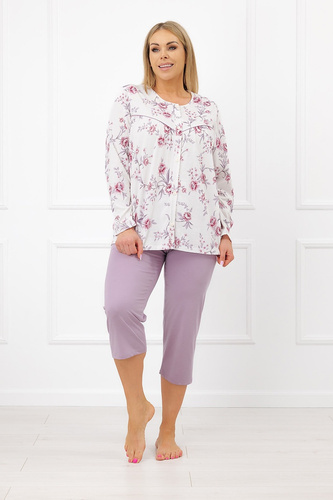 Italian Fashion Mariella Pijama de mujer de algodón con botones pantalón 3/4