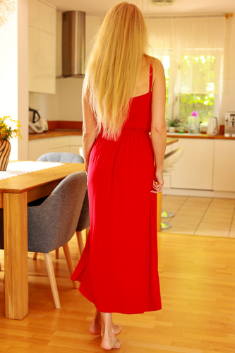 Grace Mirale - Vestido largo de viscosa con abertura | Fabricación polaca - rojo