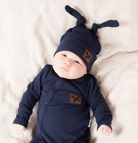219055 Gorro de bebé Willy Nicol - algodón, azul marino, nudos dobles