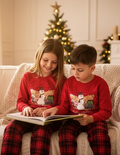 594/185 592/185 Pijama de invierno Cornette para niña - Navidad, rojo, algodón