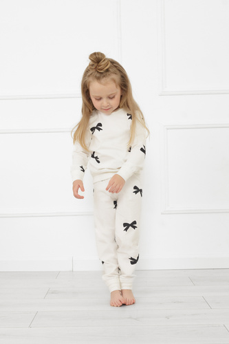 Pijama de niña Figaro - crudo, algodón, manga larga y pantalón Moda Italiana